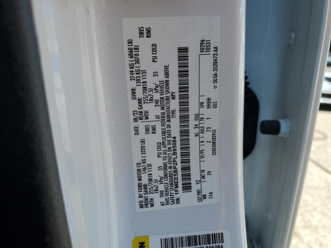 2023 Ford Bronco Base VIN: 1FMEE5BP2PLB95084 Lot: 57082345