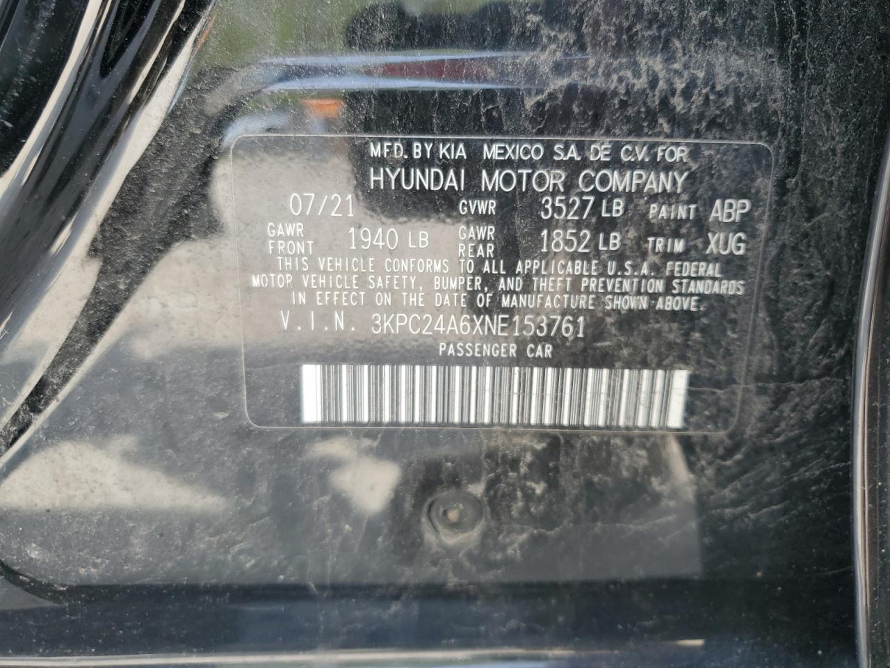 2022 Hyundai Accent Se VIN: 3KPC24A6XNE153761 Lot: 56784025