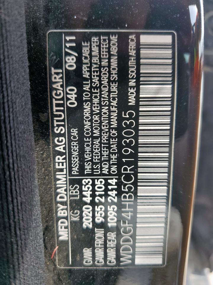 2012 Mercedes-Benz C 250 VIN: WDDGF4HB5CR193035 Lot: 57394755