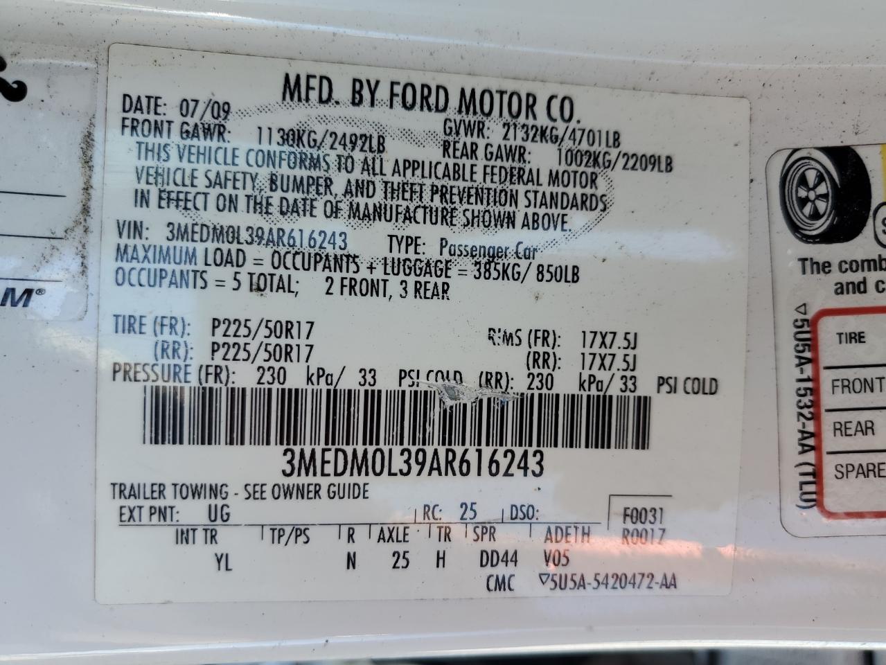 2010 Mercury Milan Hybrid VIN: 3MEDM0L39AR616243 Lot: 57054355
