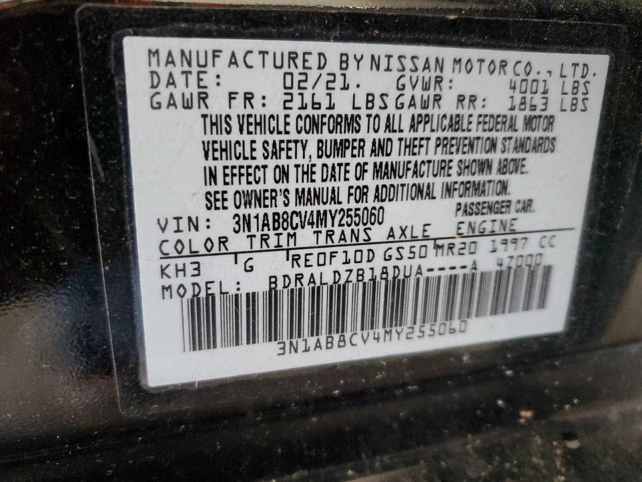 2021 Nissan Sentra Sv VIN: 3N1AB8CV4MY255060 Lot: 56743025