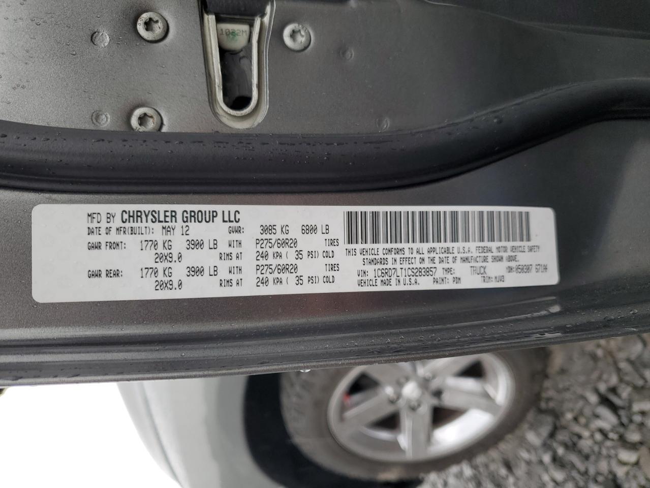 2012 Dodge Ram 1500 Slt VIN: 1C6RD7LT1CS283857 Lot: 57597515