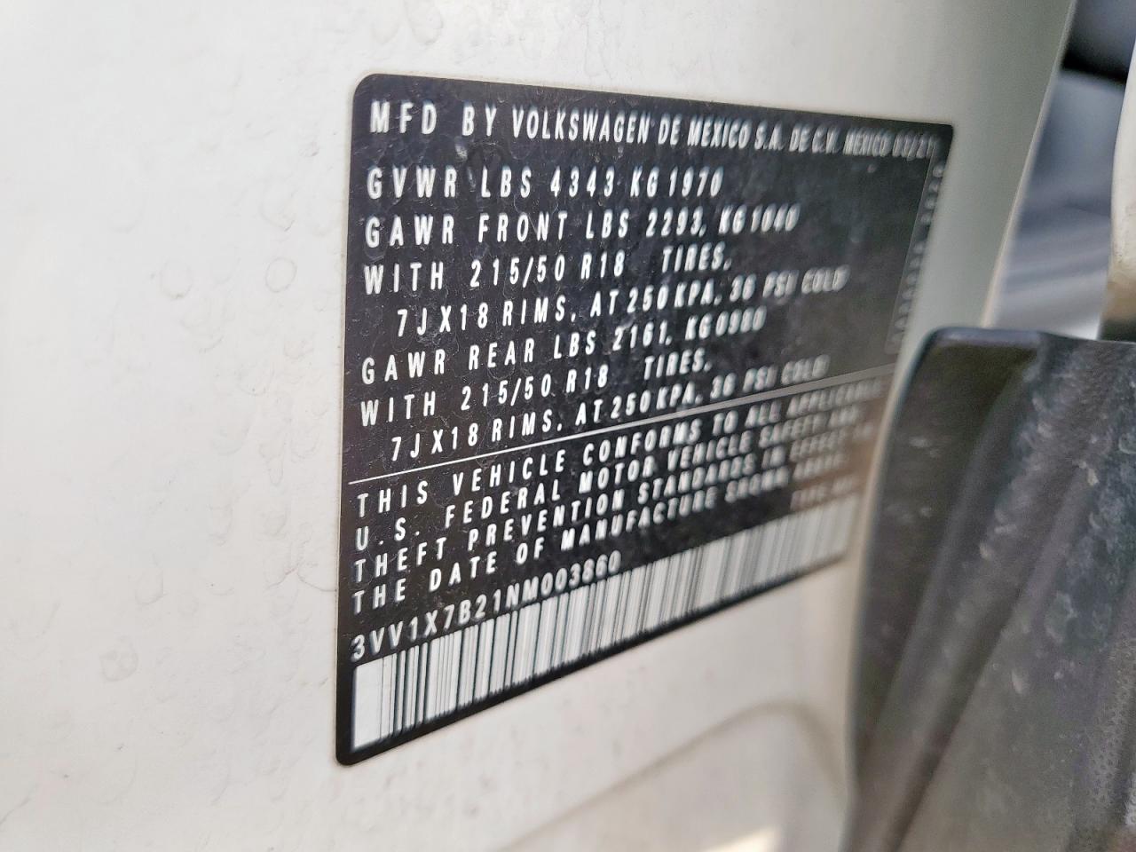 2022 Volkswagen Taos Sel VIN: 3VV1X7B21NM003860 Lot: 58757455