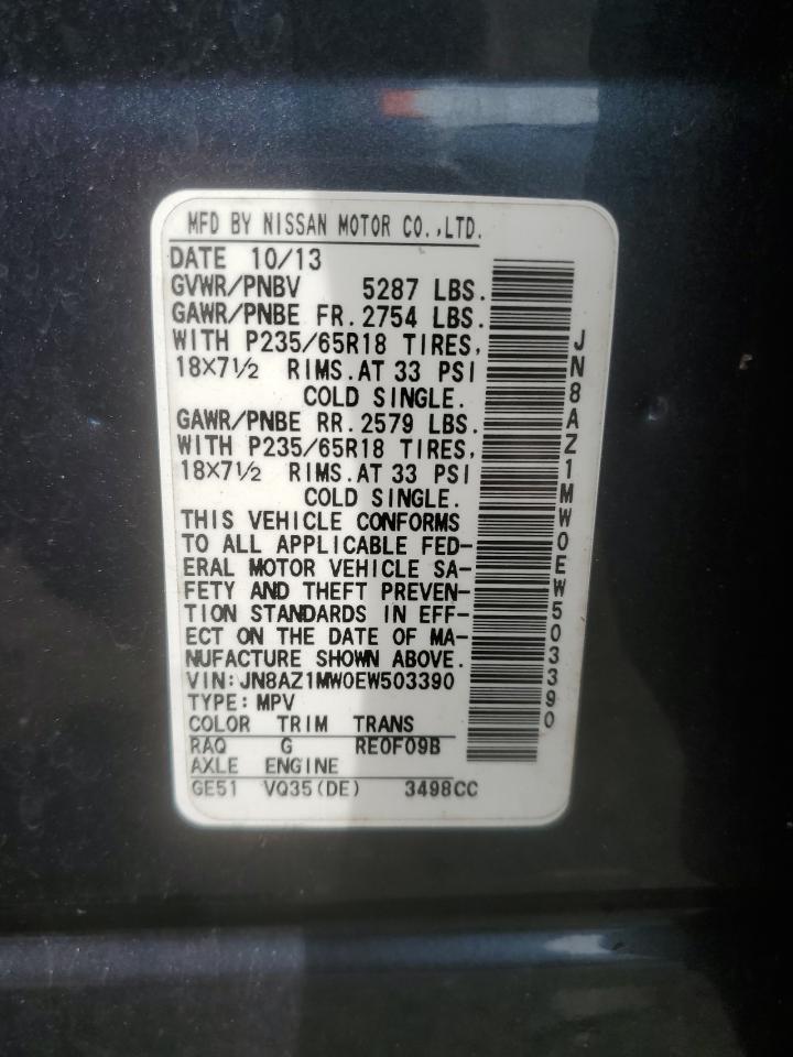 2014 Nissan Murano S VIN: JN8AZ1MW0EW503390 Lot: 56723655