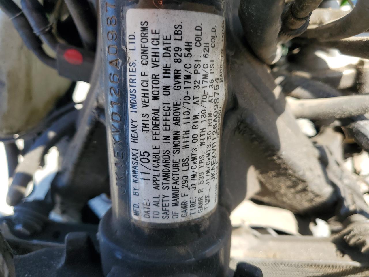 2006 Kawasaki Ex500 D VIN: JKAEXVD126A098754 Lot: 58407165