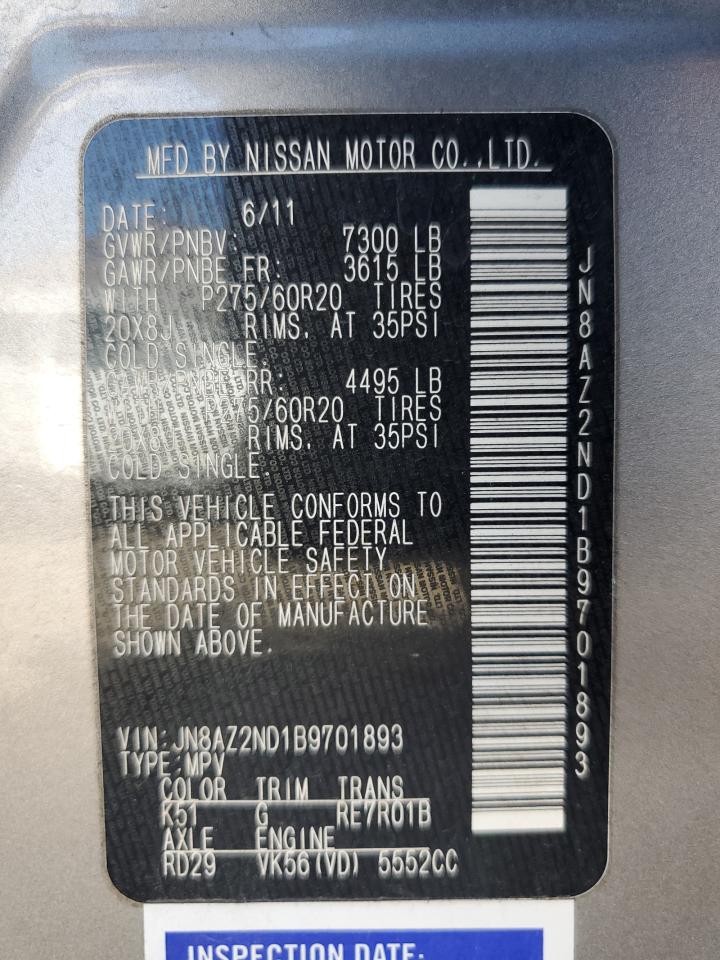 2011 Infiniti Qx56 VIN: JN8AZ2ND1B9701893 Lot: 56422805