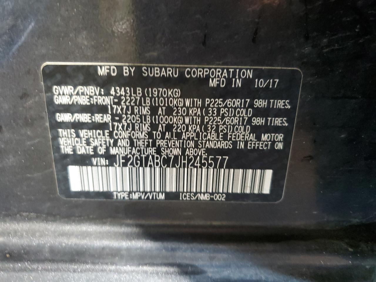 2018 Subaru Crosstrek Premium VIN: JF2GTABC7JH245577 Lot: 56457225