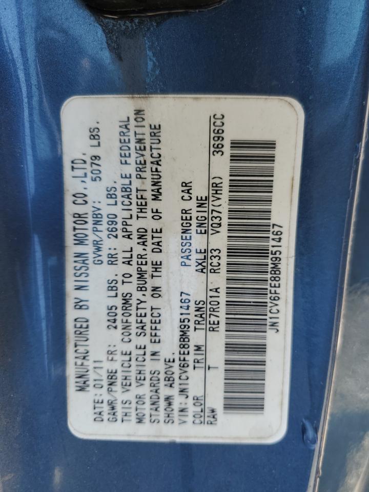 2011 Infiniti G37 Base VIN: JN1CV6FE8BM951467 Lot: 58077225