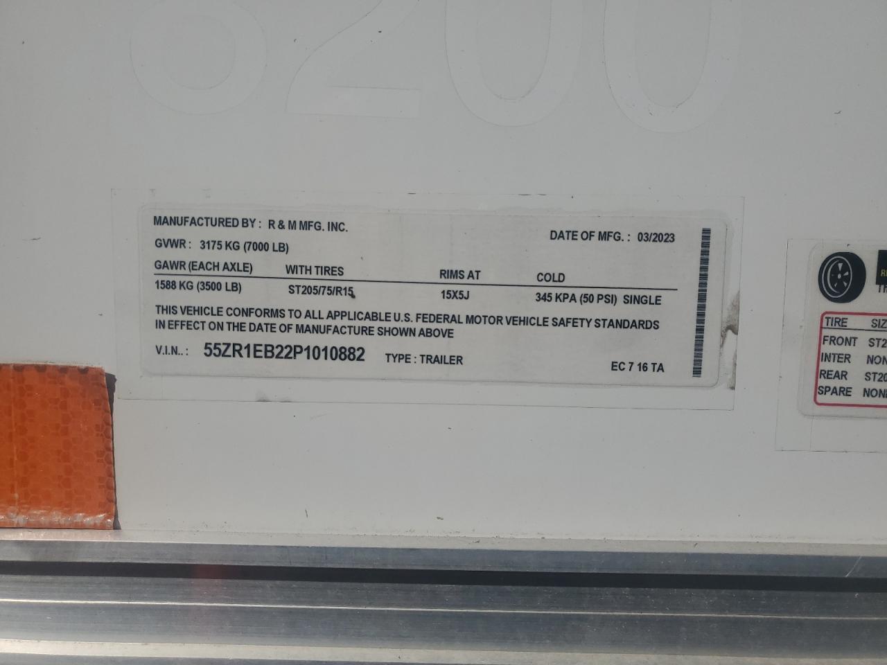 55zr1eb22p1010882 55ZR1EB22P1010882 2023 R & M Ec716Ta Enclosed Cargo Trailer