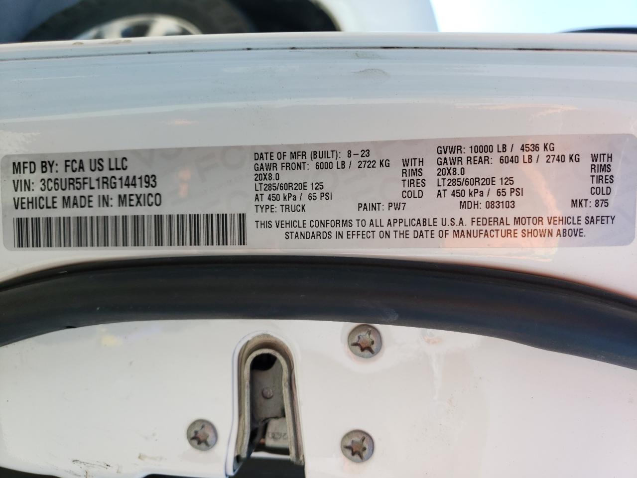 2024 Ram 2500 Laramie VIN: 3C6UR5FL1RG144193 Lot: 56541715