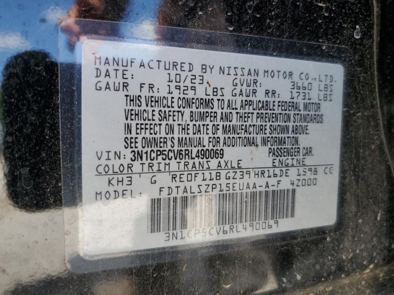 2024 Nissan Kicks Sv VIN: 3N1CP5CV6RL490069 Lot: 55948495