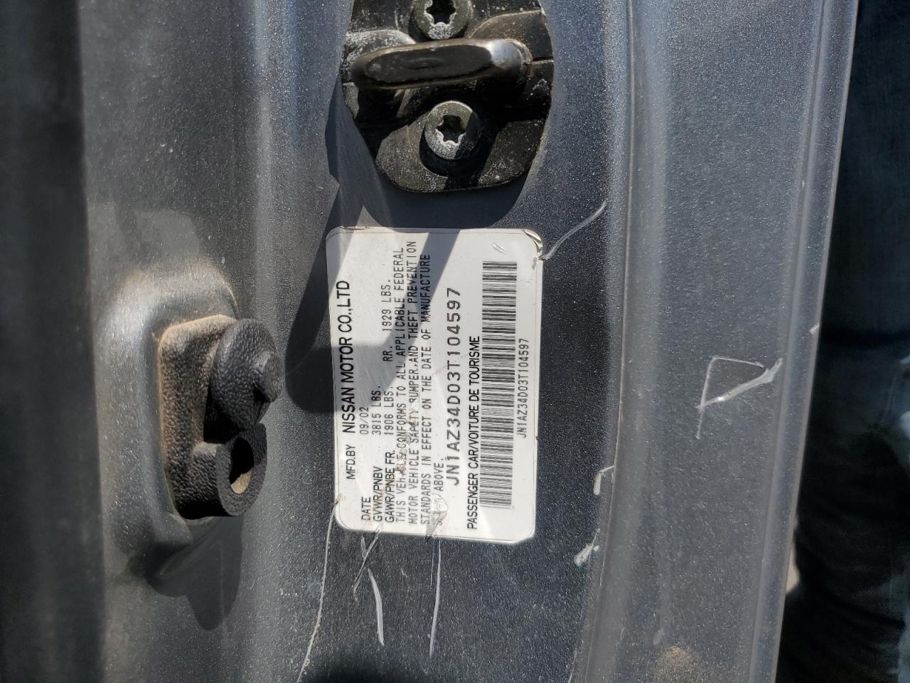 2003 Nissan 350Z Coupe VIN: JN1AZ34D03T104597 Lot: 55268695