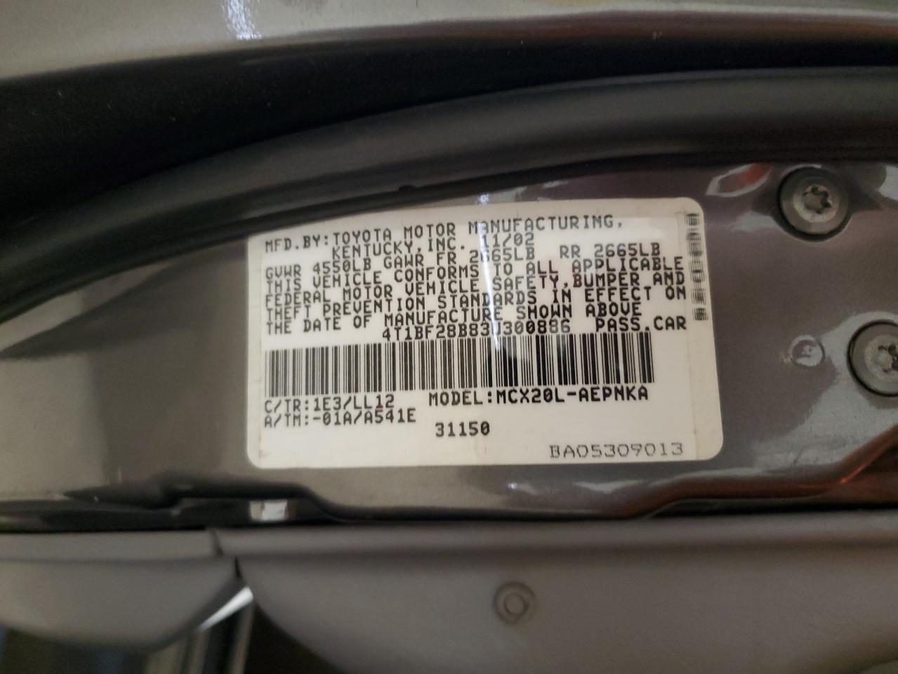 2003 Toyota Avalon Xl VIN: 4T1BF28B83U300886 Lot: 58856525