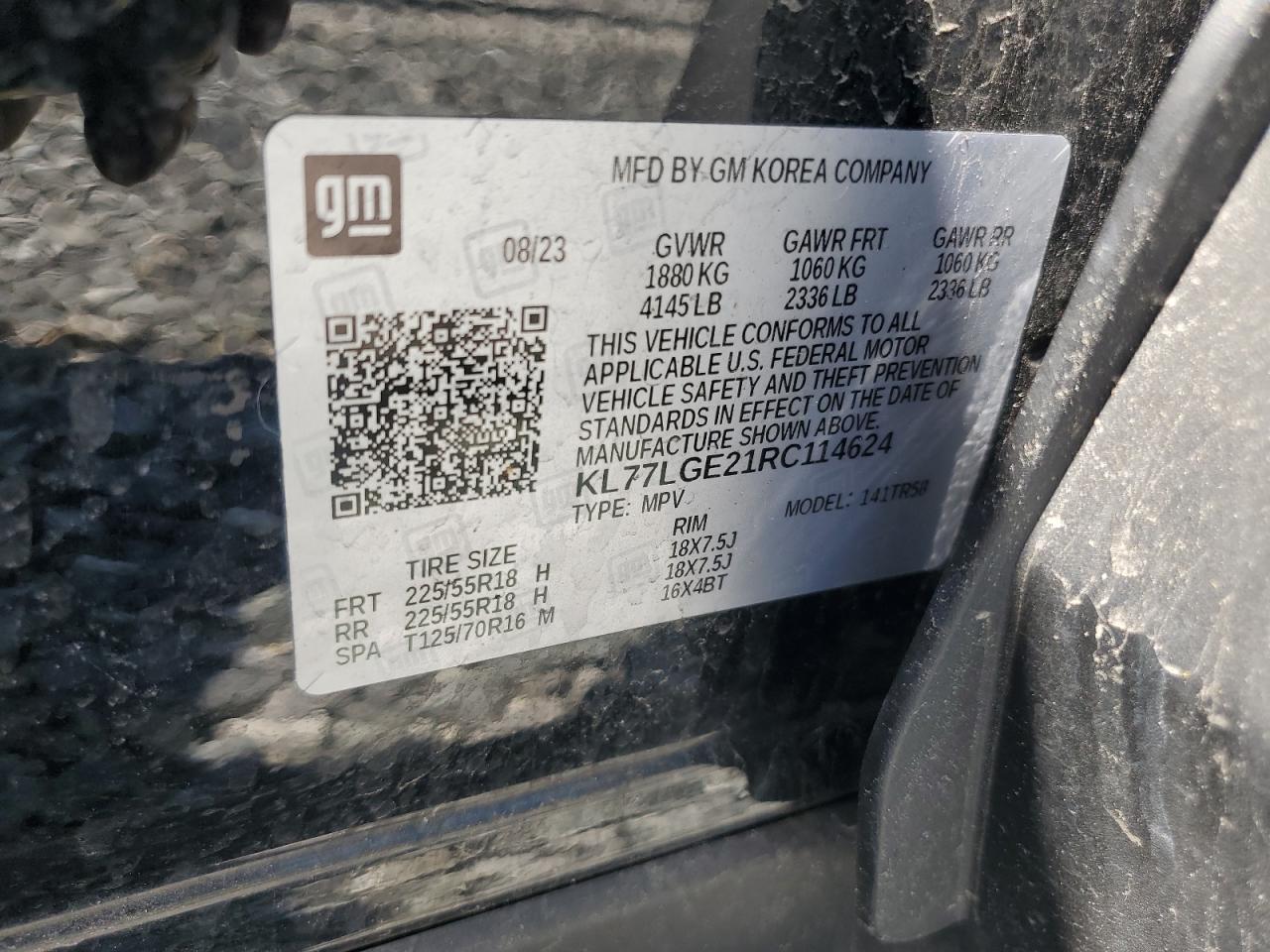 2024 Chevrolet Trax 1Rs VIN: KL77LGE21RC114624 Lot: 58349695