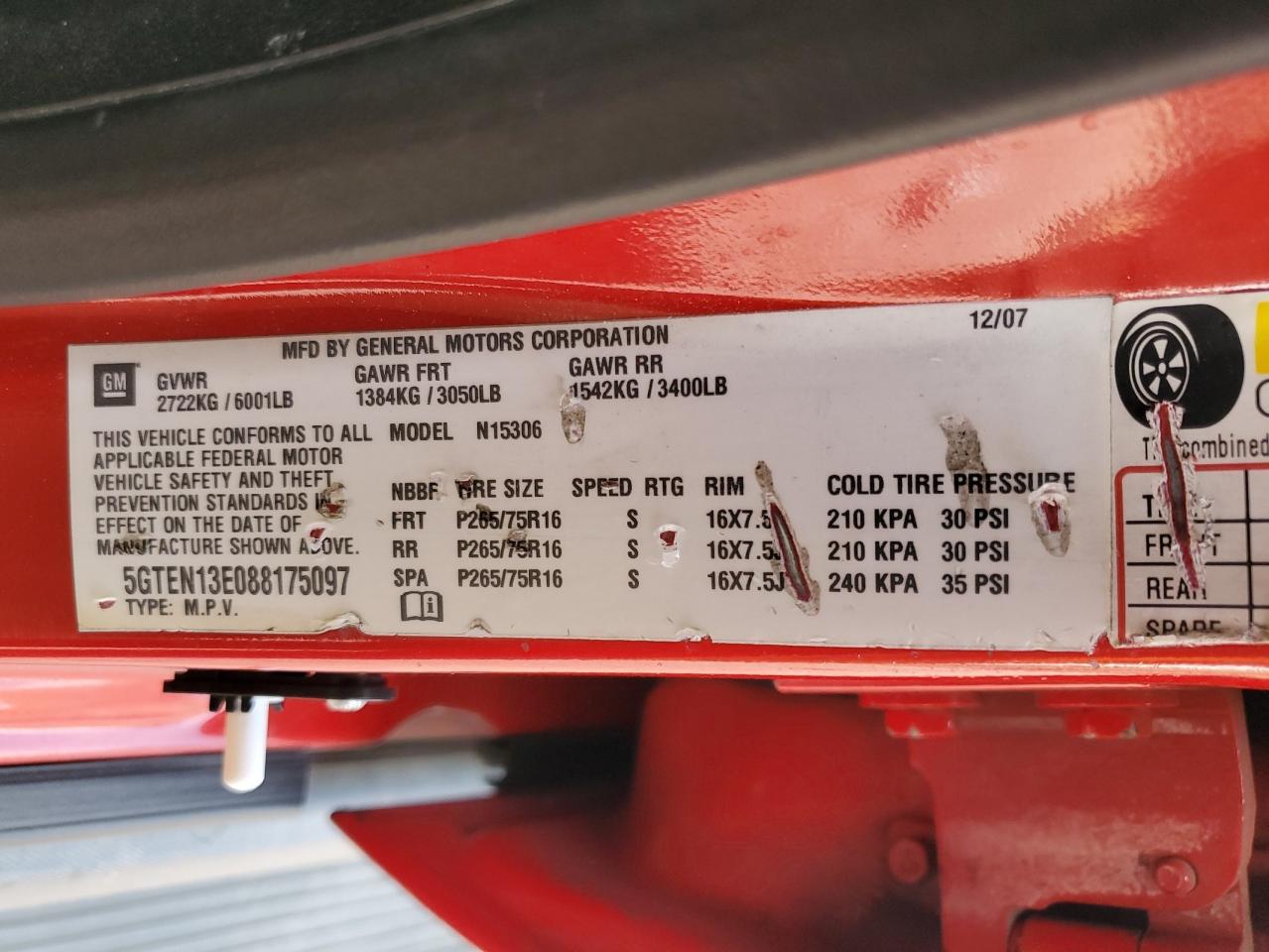 2008 Hummer H3 VIN: 5GTEN13E088175097 Lot: 54189015