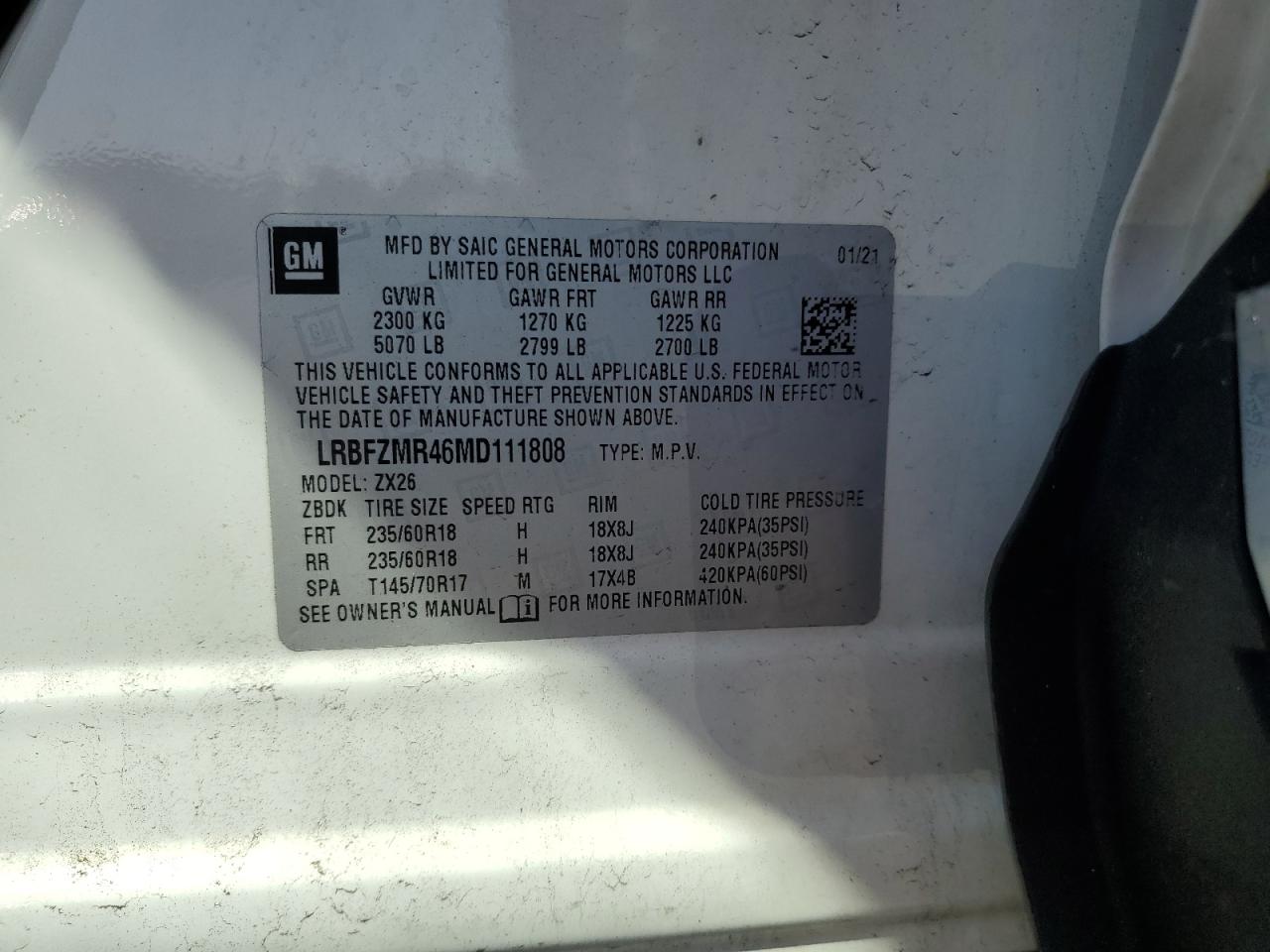 2021 Buick Envision Preferred VIN: LRBFZMR46MD111808 Lot: 56623405