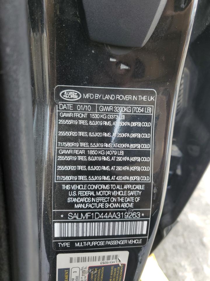 2010 Land Rover Range Rover Hse Luxury VIN: SALMF1D44AA319263 Lot: 57469905