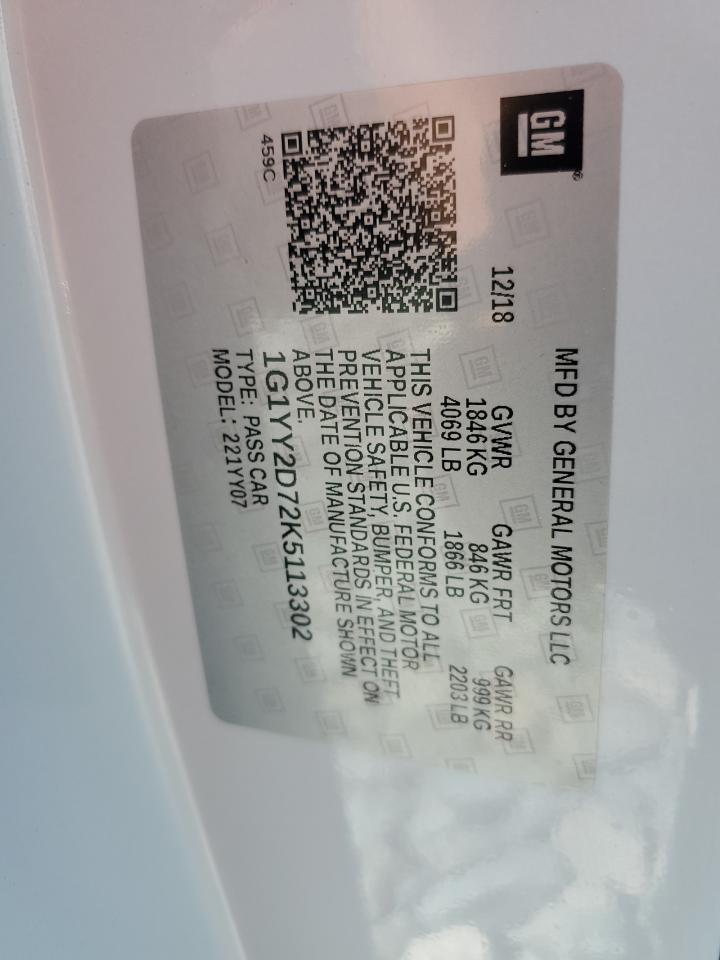 1G1YY2D72K5113302 CHEVROLET CORVETTE 2019