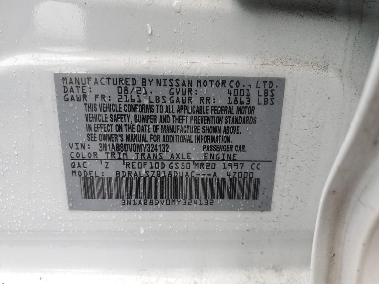 2021 Nissan Sentra Sr VIN: 3N1AB8DV0MY324132 Lot: 56547225
