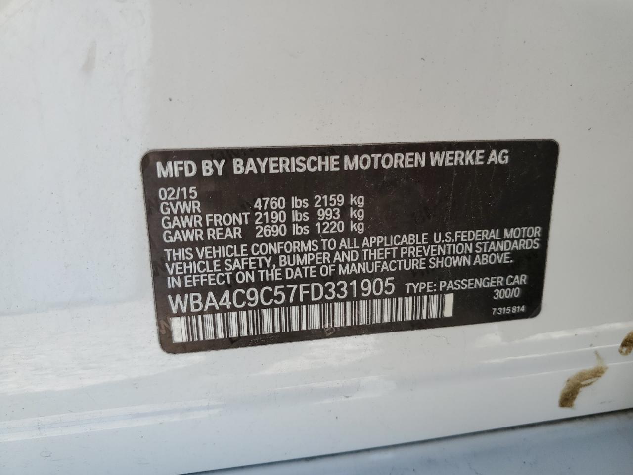 2015 BMW 428 Xi Gran Coupe Sulev VIN: WBA4C9C57FD331905 Lot: 56957885