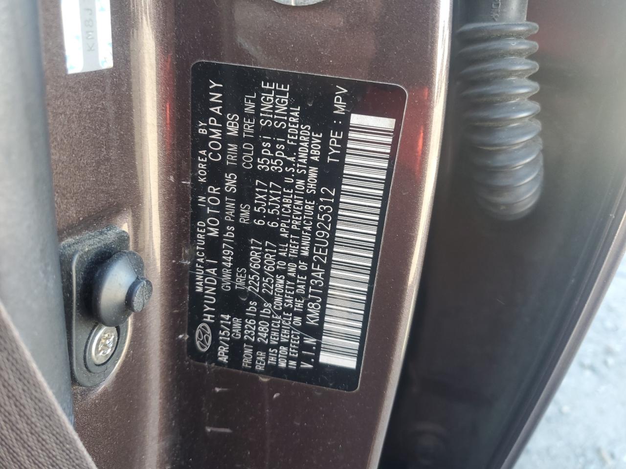 2014 Hyundai Tucson Gls VIN: KM8JT3AF2EU925312 Lot: 58094795