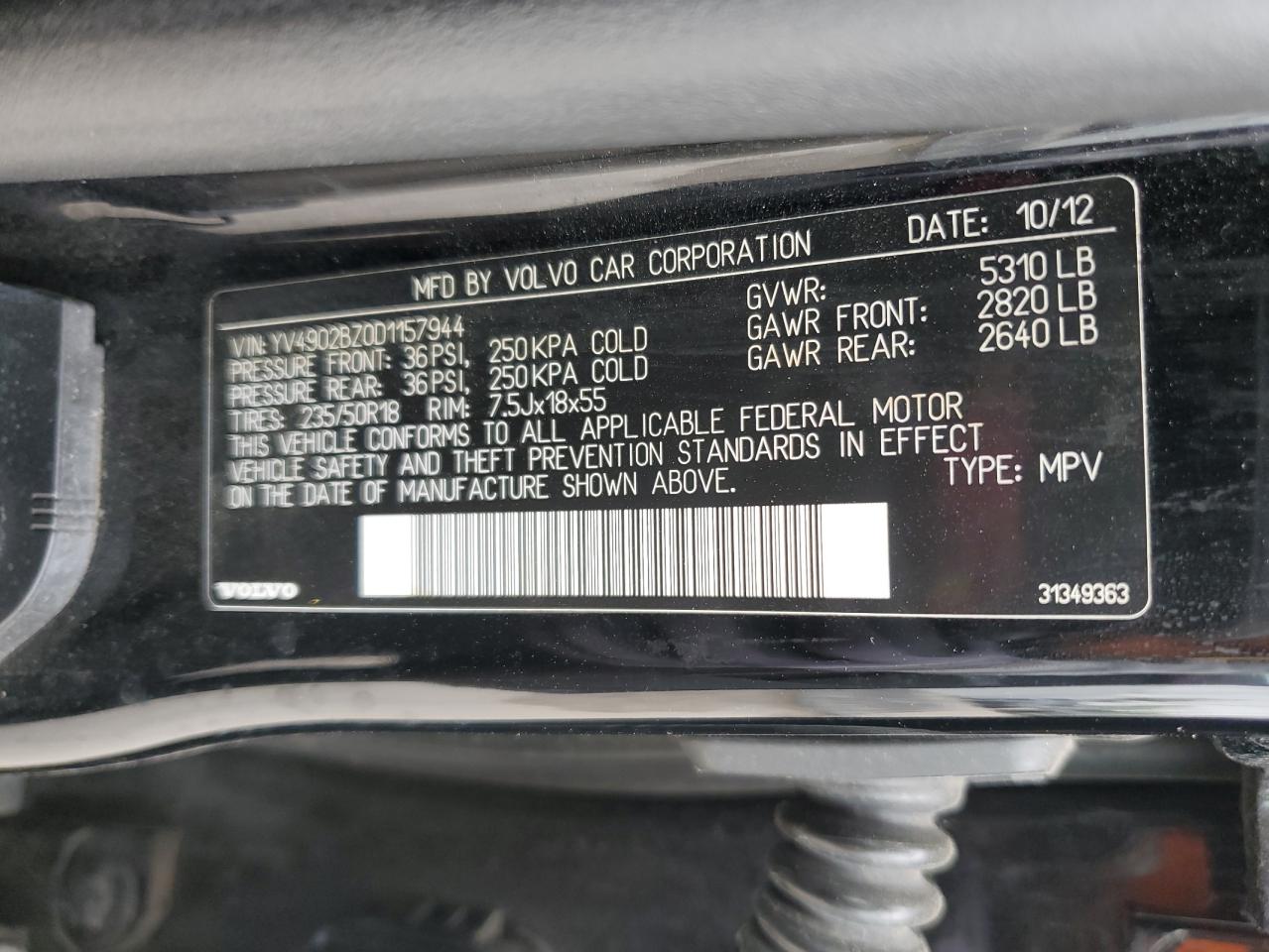 2013 Volvo Xc70 T6 VIN: YV4902BZ0D1157944 Lot: 58055695