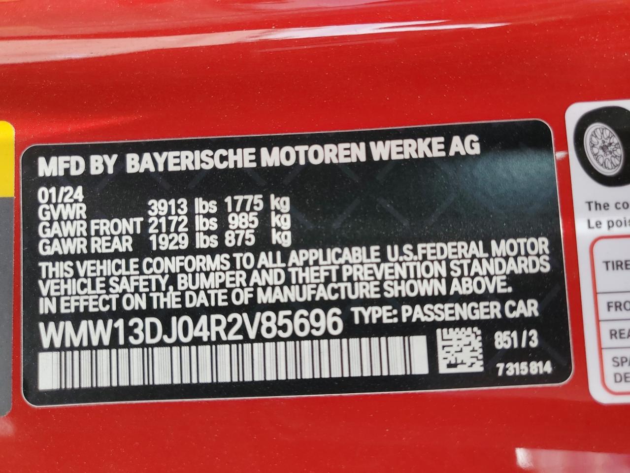 2024 Mini Cooper Se VIN: WMW13DJ04R2V85696 Lot: 56584005