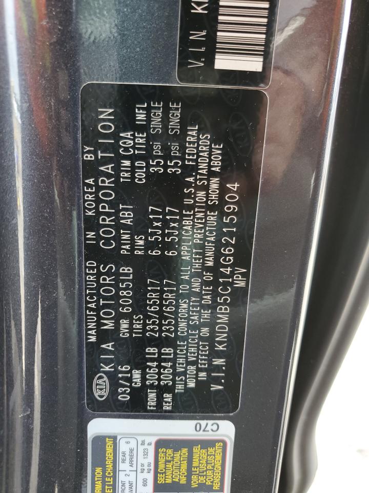 2016 Kia Sedona Lx VIN: KNDMB5C14G6215904 Lot: 56527925