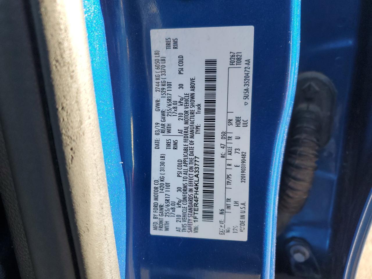2019 Ford Ranger Xl VIN: 1FTER4FH4KLA33777 Lot: 56568435