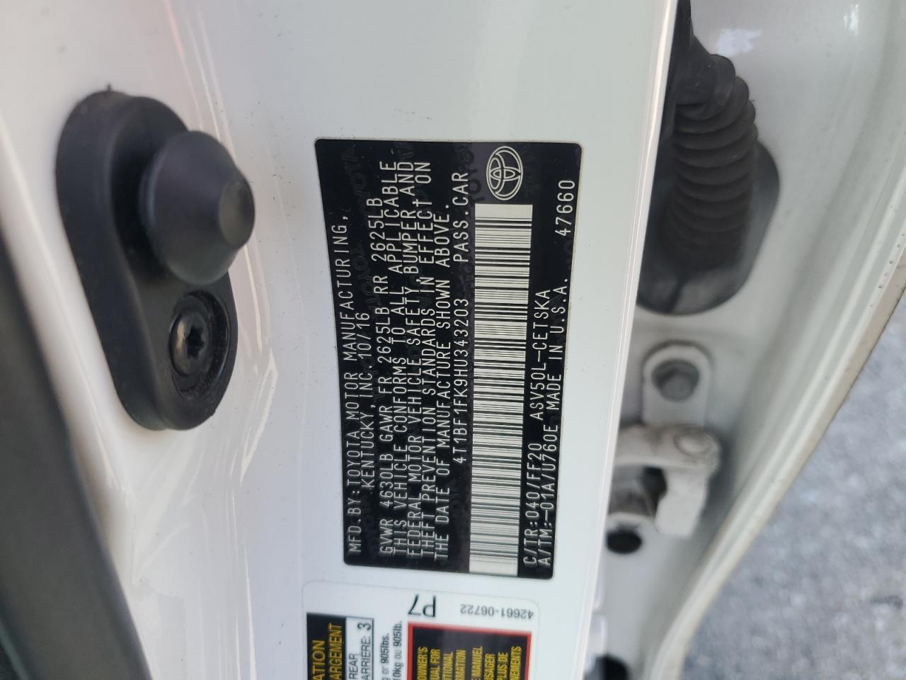 4T1BF1FK9HU343203 TOYOTA CAMRY 2017