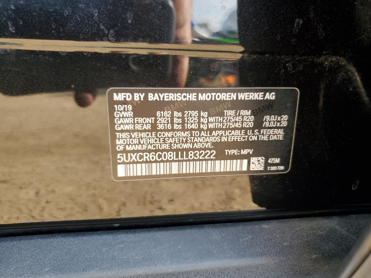 2020 BMW X5 xDrive40I VIN: 5UXCR6C08LLL83222 Lot: 58377955