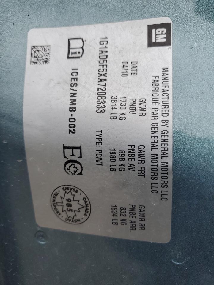 2010 Chevrolet Cobalt 1Lt VIN: 1G1AD5F5XA7208333 Lot: 57121245