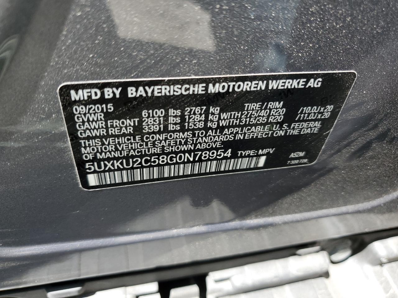 2016 BMW X6 xDrive35I VIN: 5UXKU2C58G0N78954 Lot: 57075975