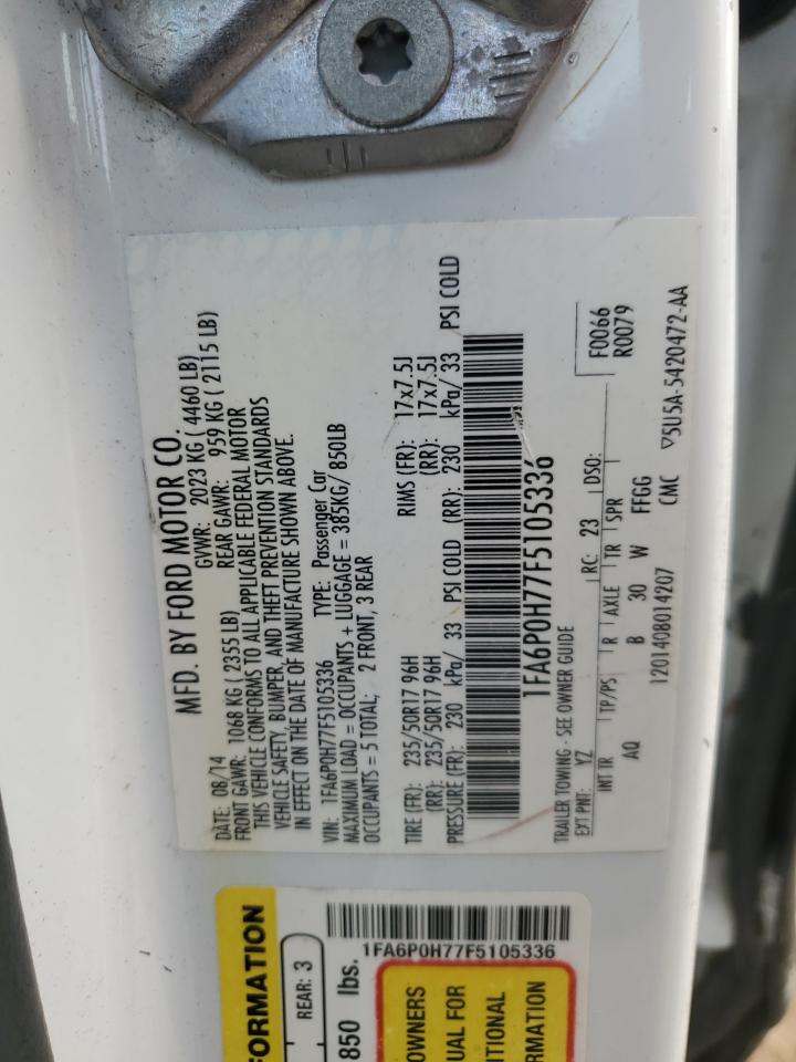 2015 Ford Fusion Se VIN: 1FA6P0H77F5105336 Lot: 56139695