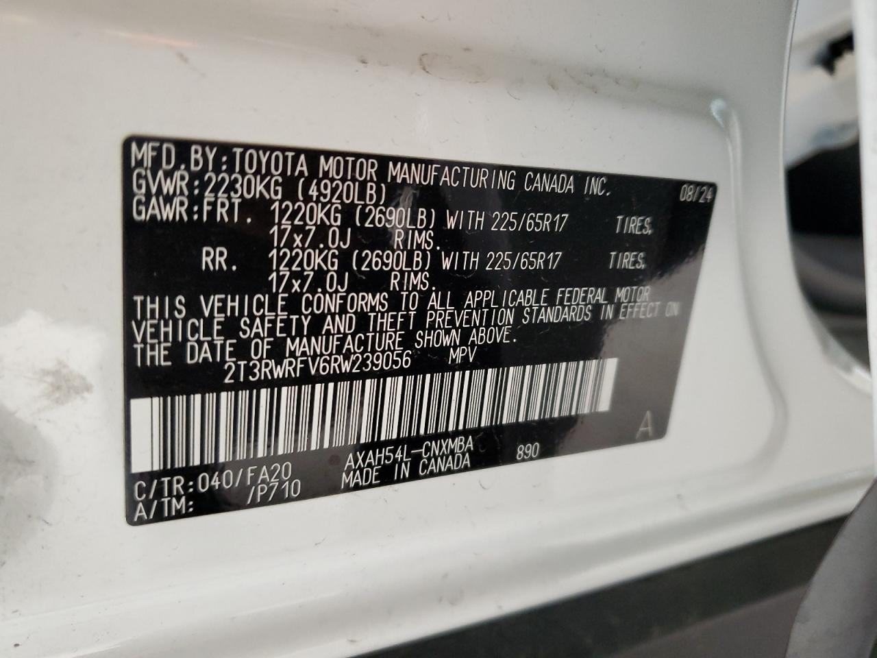 VIN: 2T3RWRFV6RW239056 2024 TOYOTA RAV4
