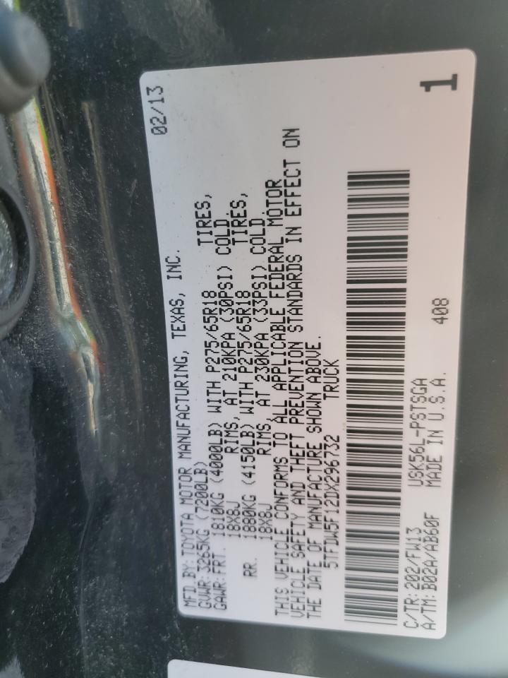 2013 Toyota Tundra Crewmax Sr5 VIN: 5TFDW5F12DX296732 Lot: 57240375