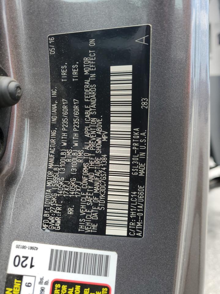 2016 Toyota Sienna Xle VIN: 5TDYK3DC7GS741384 Lot: 57575045