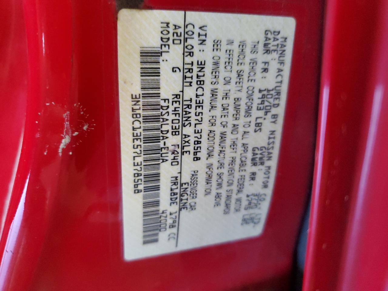 2007 Nissan Versa S VIN: 3N1BC13E57L378568 Lot: 56716455