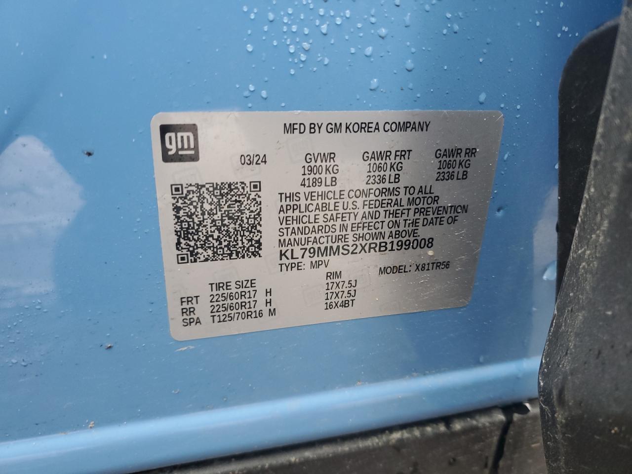 2024 Chevrolet Trailblazer Ls VIN: KL79MMS2XRB199008 Lot: 58140145