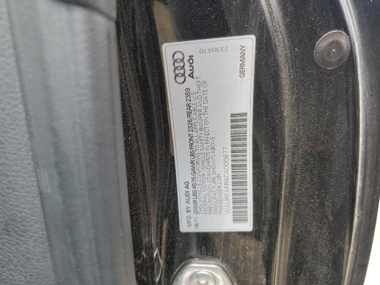2012 Audi A5 Premium Plus VIN: WAURFAFR6CA000677 Lot: 56978155