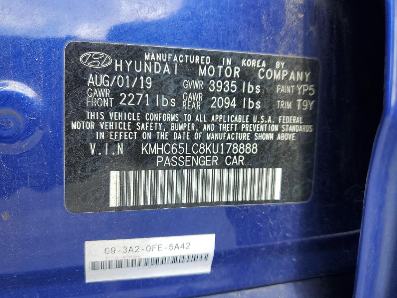 2019 Hyundai Ioniq Blue VIN: KMHC65LC8KU178888 Lot: 56709185