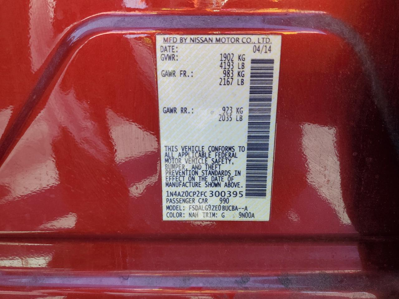 2015 Nissan Leaf S VIN: 1N4AZ0CP2FC300395 Lot: 56514405