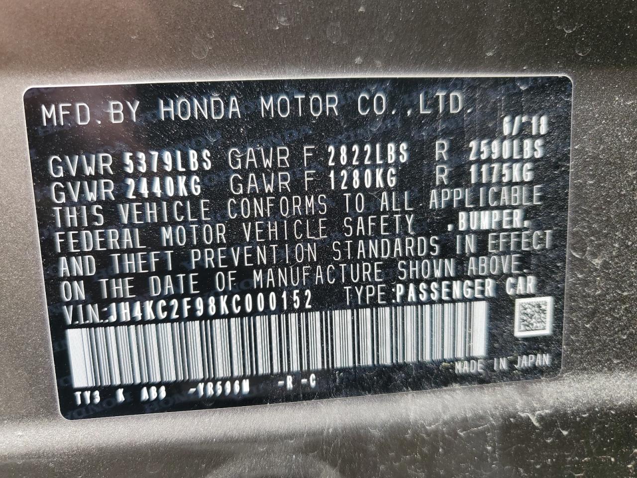 2019 Acura Rlx Sport Hybrid Advance VIN: JH4KC2F98KC000152 Lot: 58784335