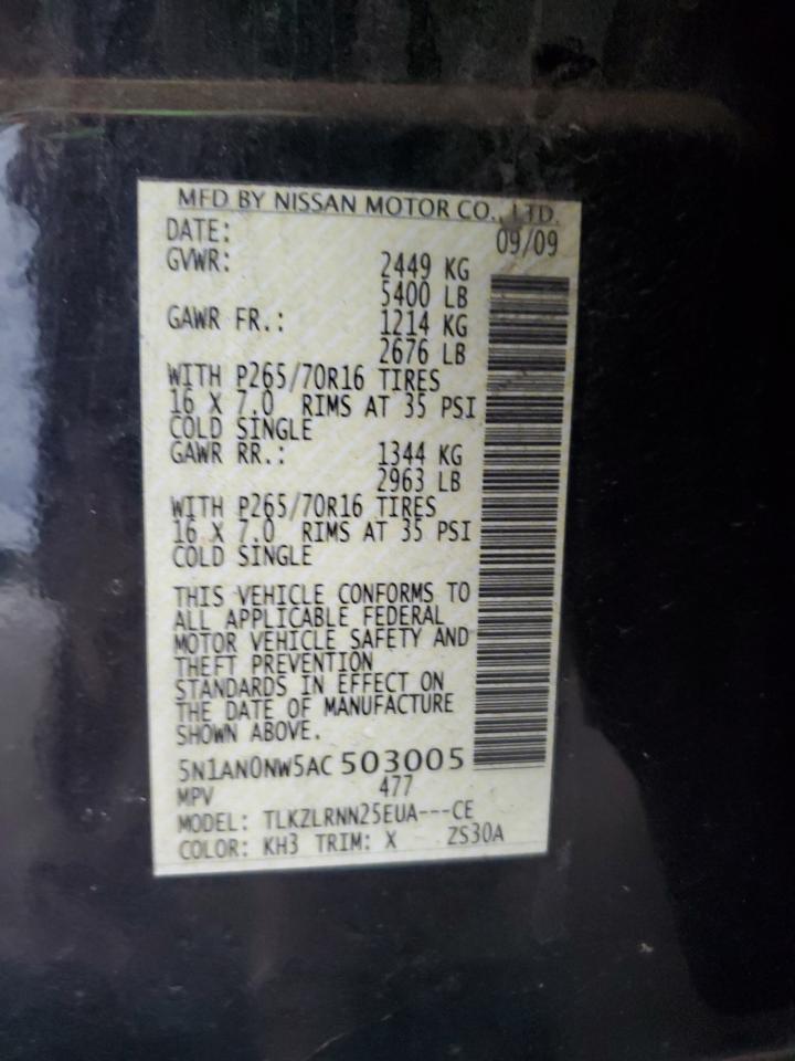 2010 Nissan Xterra Off Road VIN: 5N1AN0NW5AC503005 Lot: 57288455