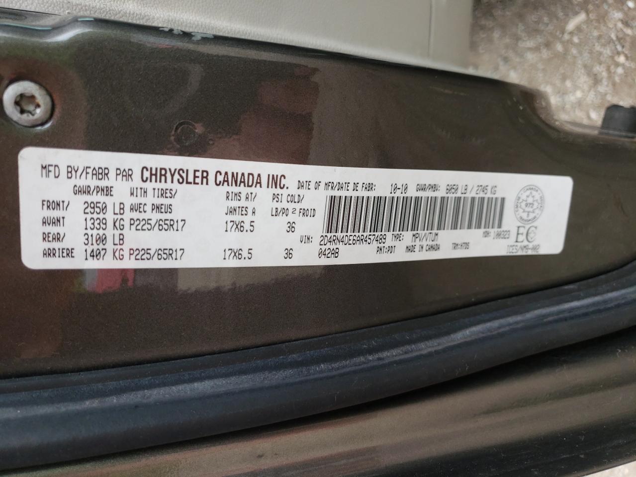 2010 Dodge Grand Caravan Se VIN: 2D4RN4DE6AR457489 Lot: 53031605