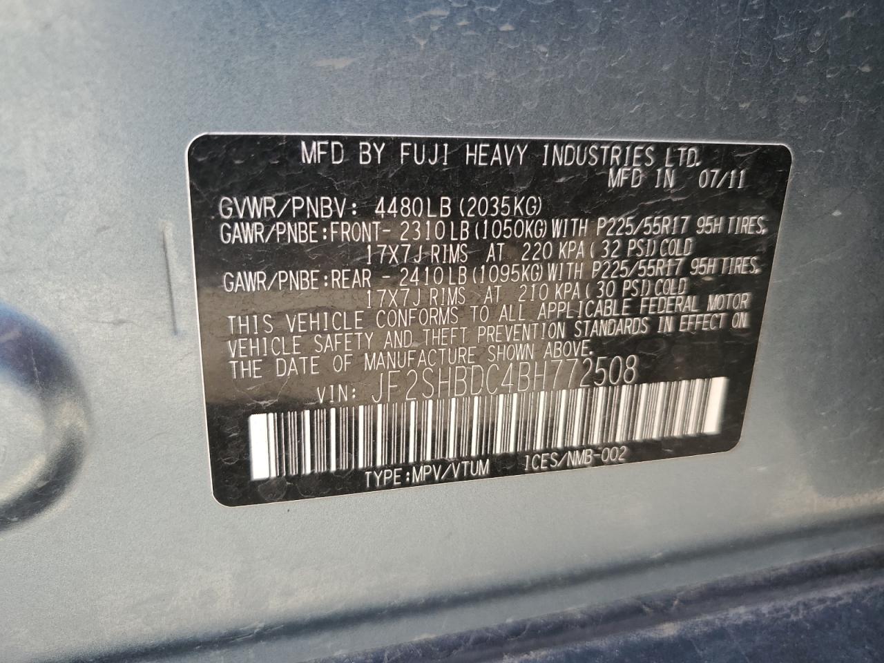 2011 Subaru Forester 2.5X Premium VIN: JF2SHBDC4BH772508 Lot: 55257385