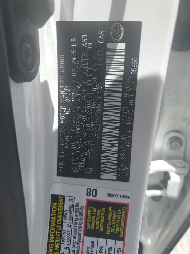 2021 Lexus Es 350 Base VIN: 58ADZ1B1XMU093504 Lot: 57155025
