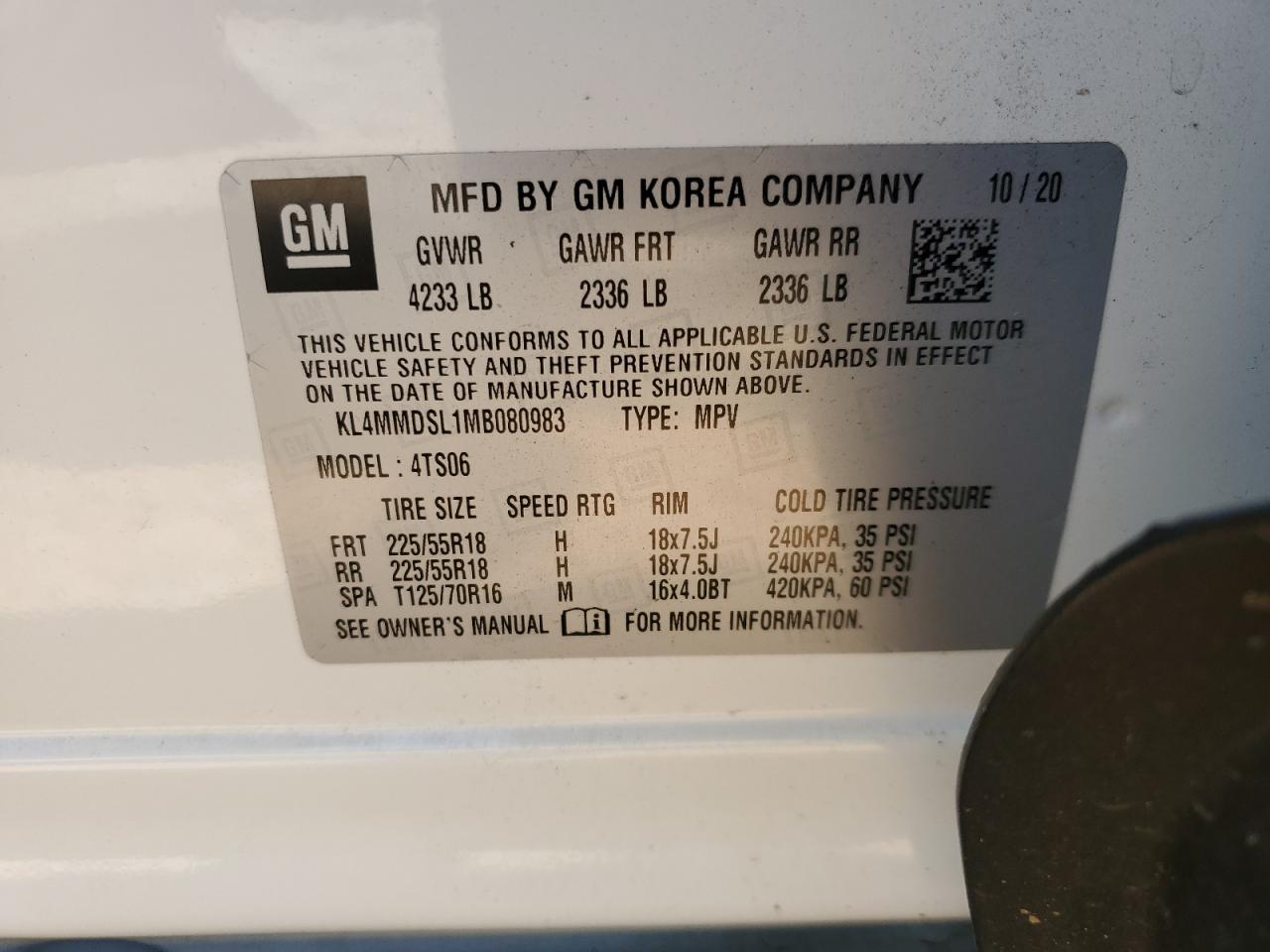 2021 Buick Encore Gx Select VIN: KL4MMDSL1MB080983 Lot: 57167195