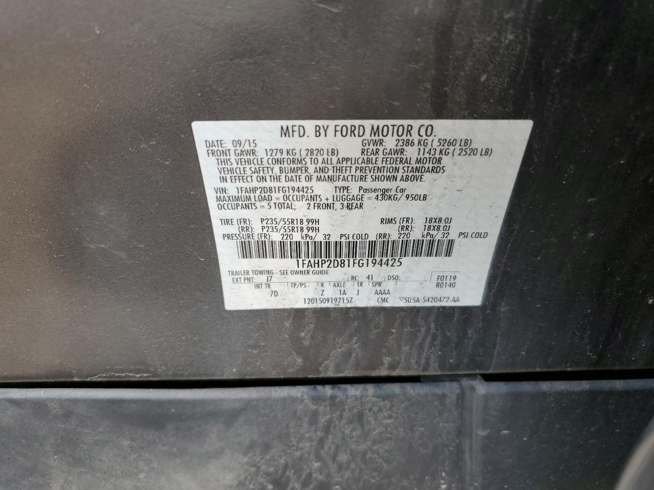 2015 Ford Taurus Se VIN: 1FAHP2D81FG194425 Lot: 56579295