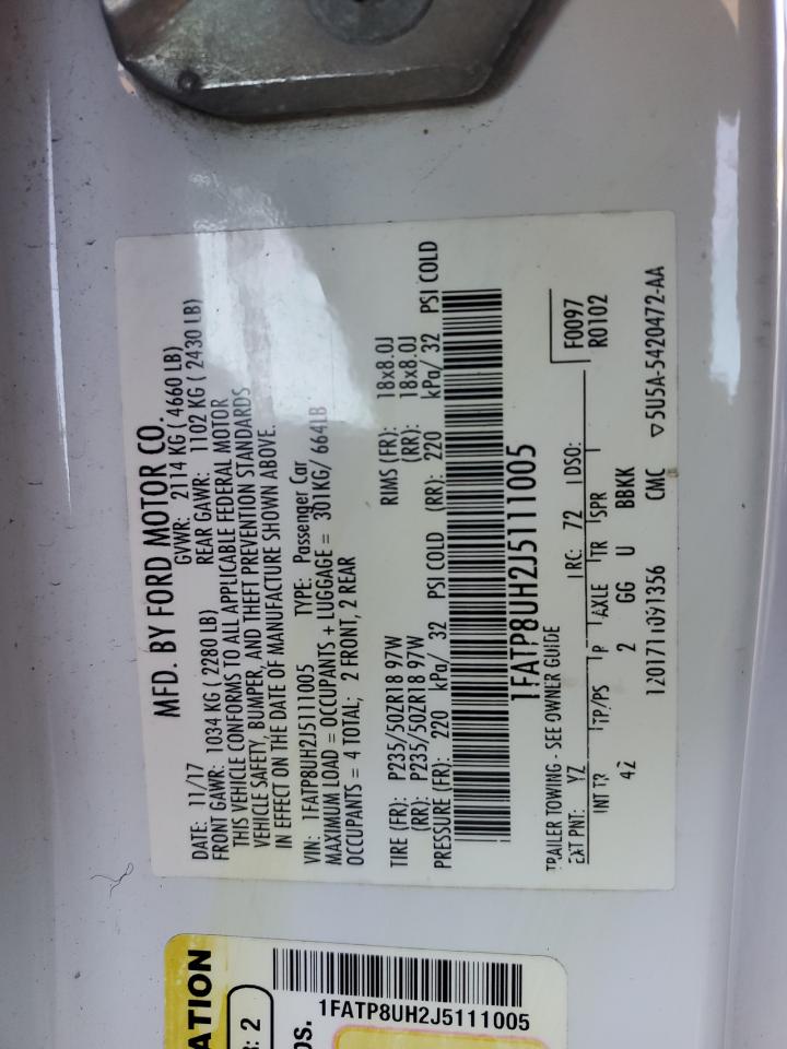 2018 Ford Mustang VIN: 1FATP8UH2J5111005 Lot: 56922055